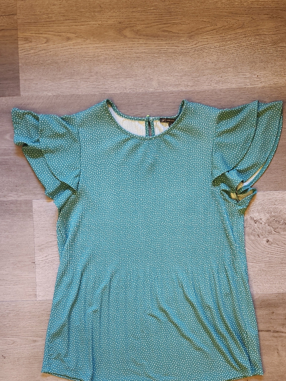 Adrianna Papell Teal Polka Dot Flutter Sleeve Top